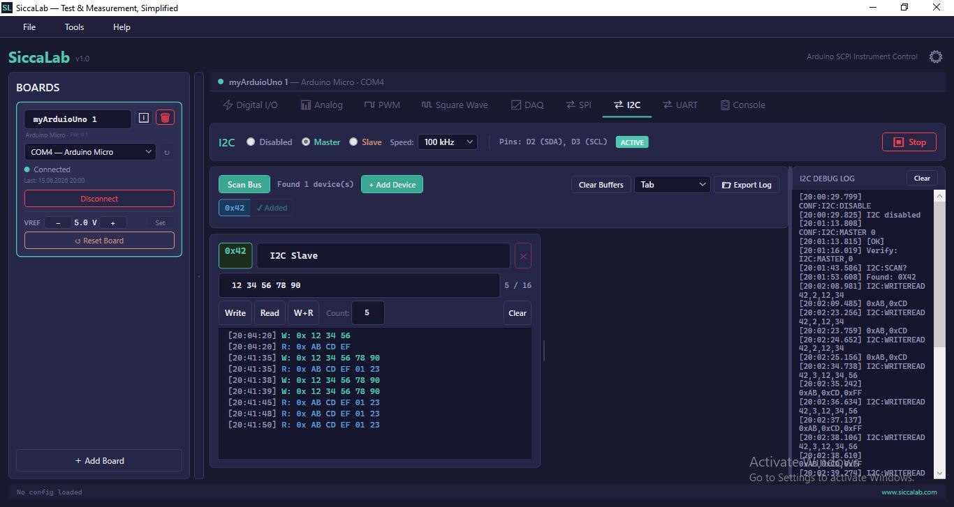 SiccaLab I2C panel screenshot