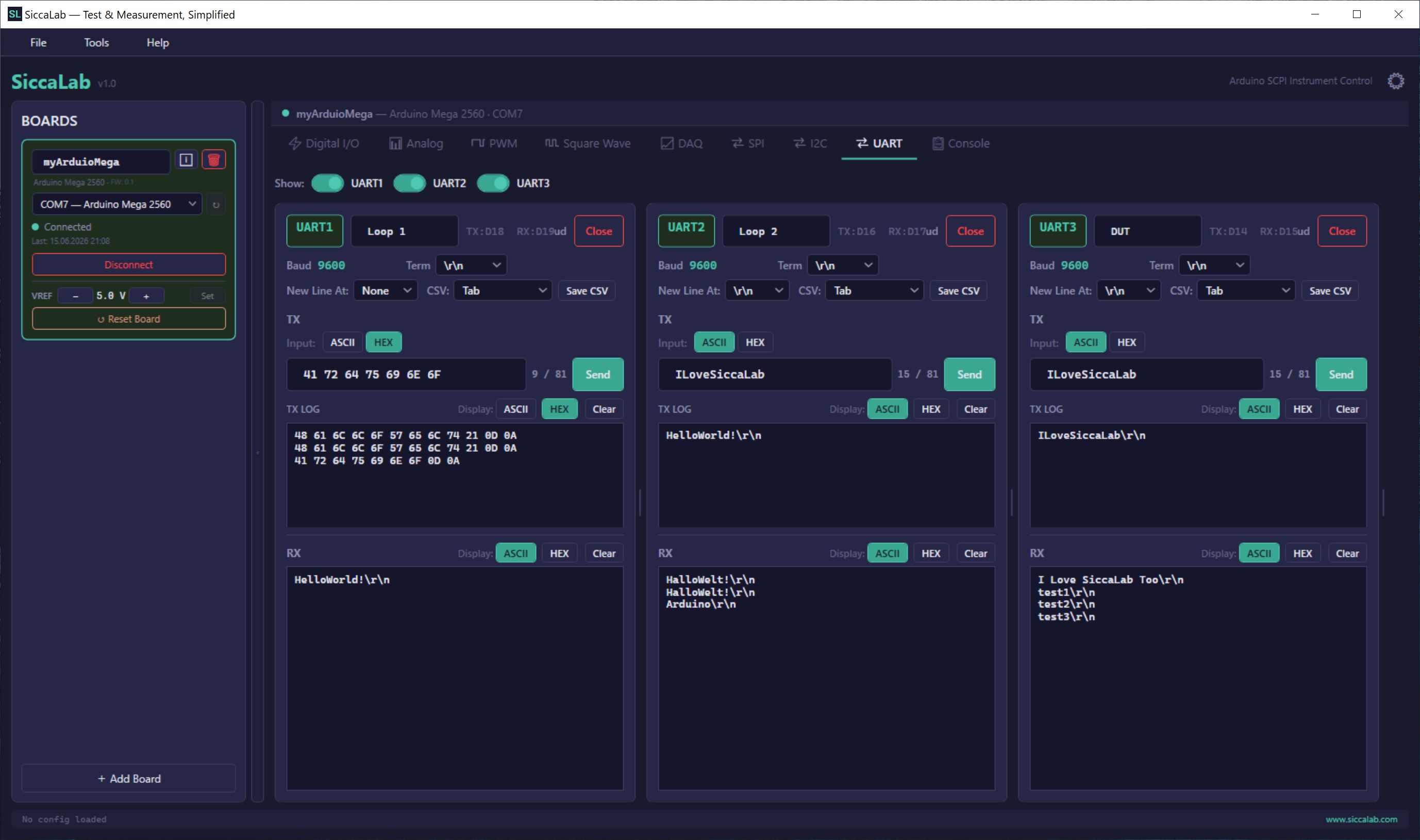 SiccaLab UART panel screenshot